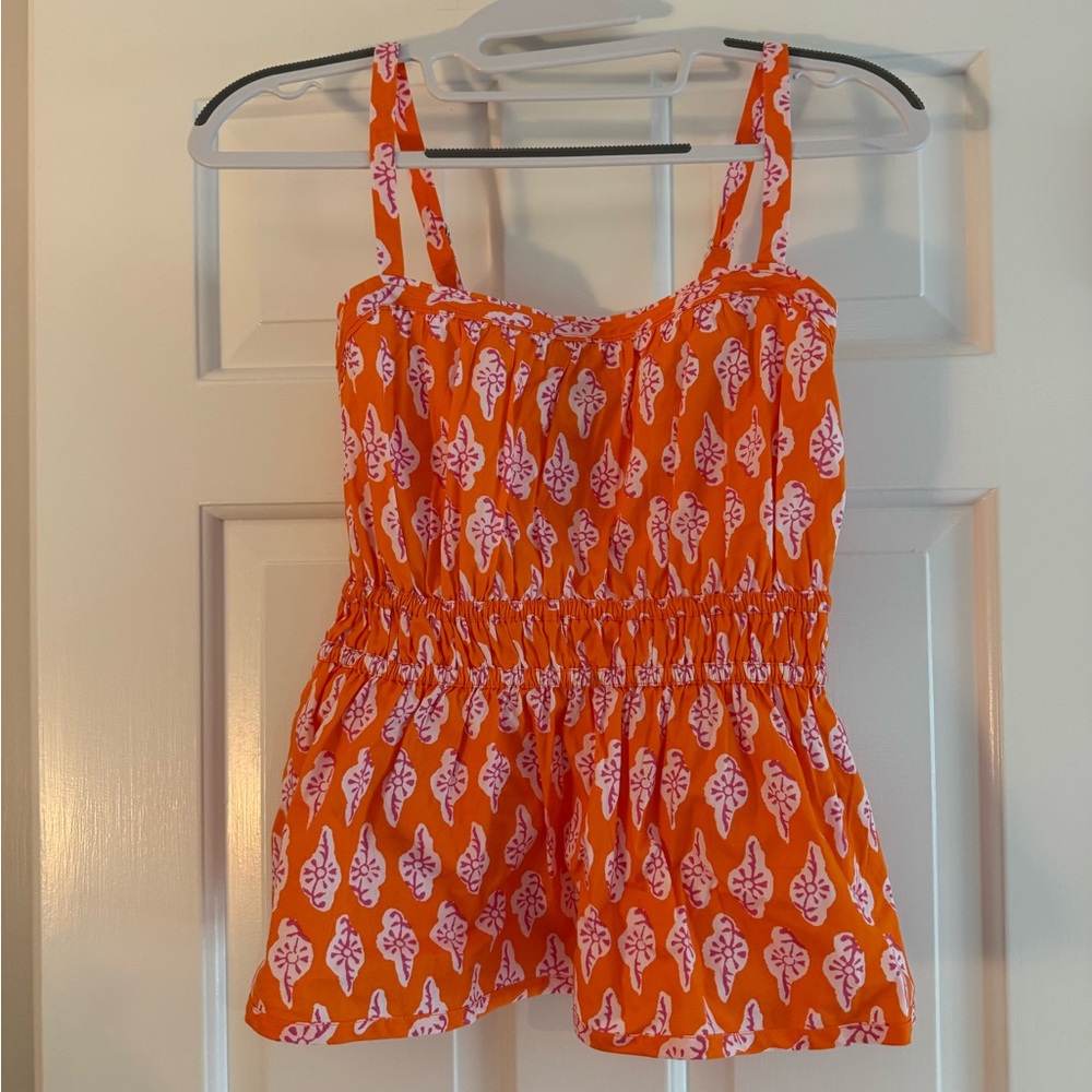 J. Crew - Orange and Pink Smocked top with straps